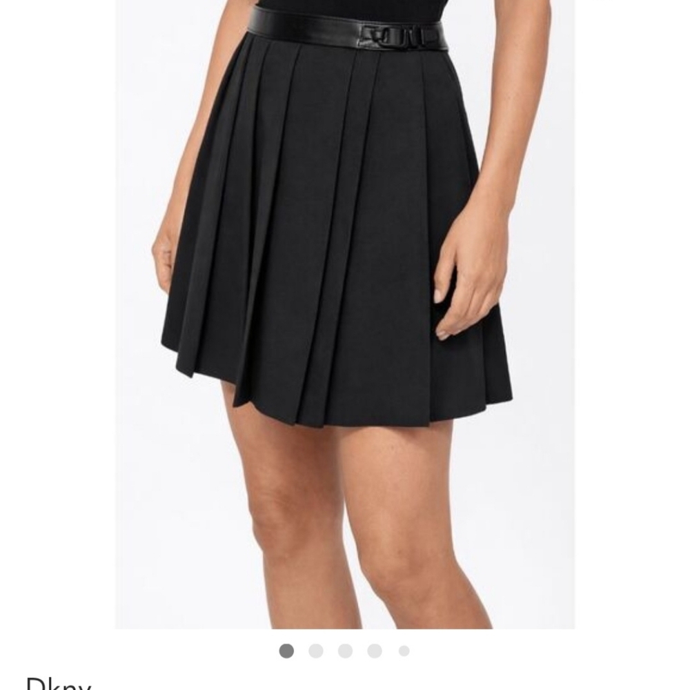 DKNY Black Pleated Skirt with Faux Leather Waistband